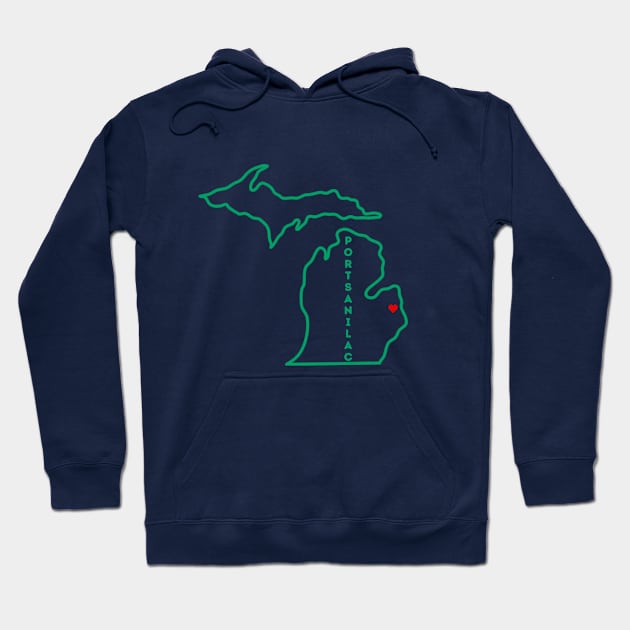 Port Sanilac MI Love (Green) Hoodie by TorrezvilleTees